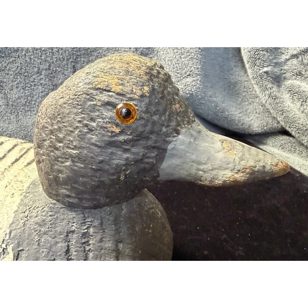 Vintage Hand Carved Cork Body Duck Decoy Wood Head Glass Eyes Bluebill Scaup 12